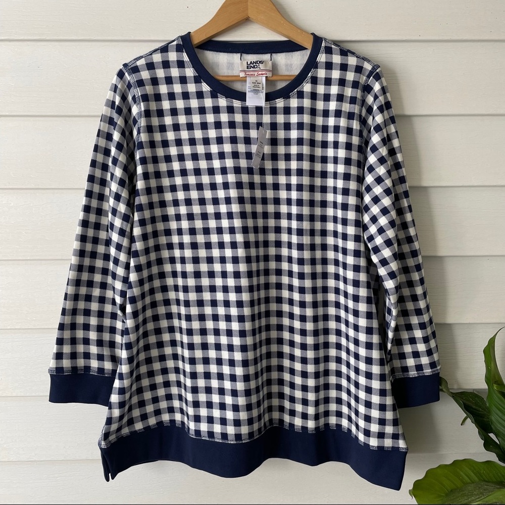 Lands End Serious Sweats sweatshirt navy plaid